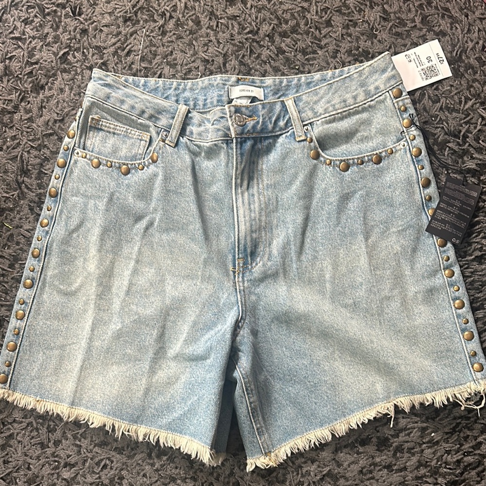 Forever 21 Blue Jean Shorts Distressed Frayed Hem